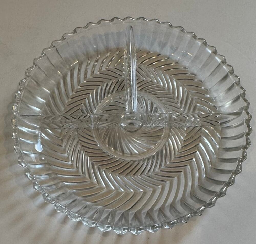 3 Section Divided Herringbone Glass Relish Tray 7"